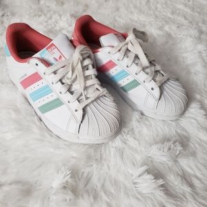 Adidas superstar ortholite white with pastel strips girls size 13 k